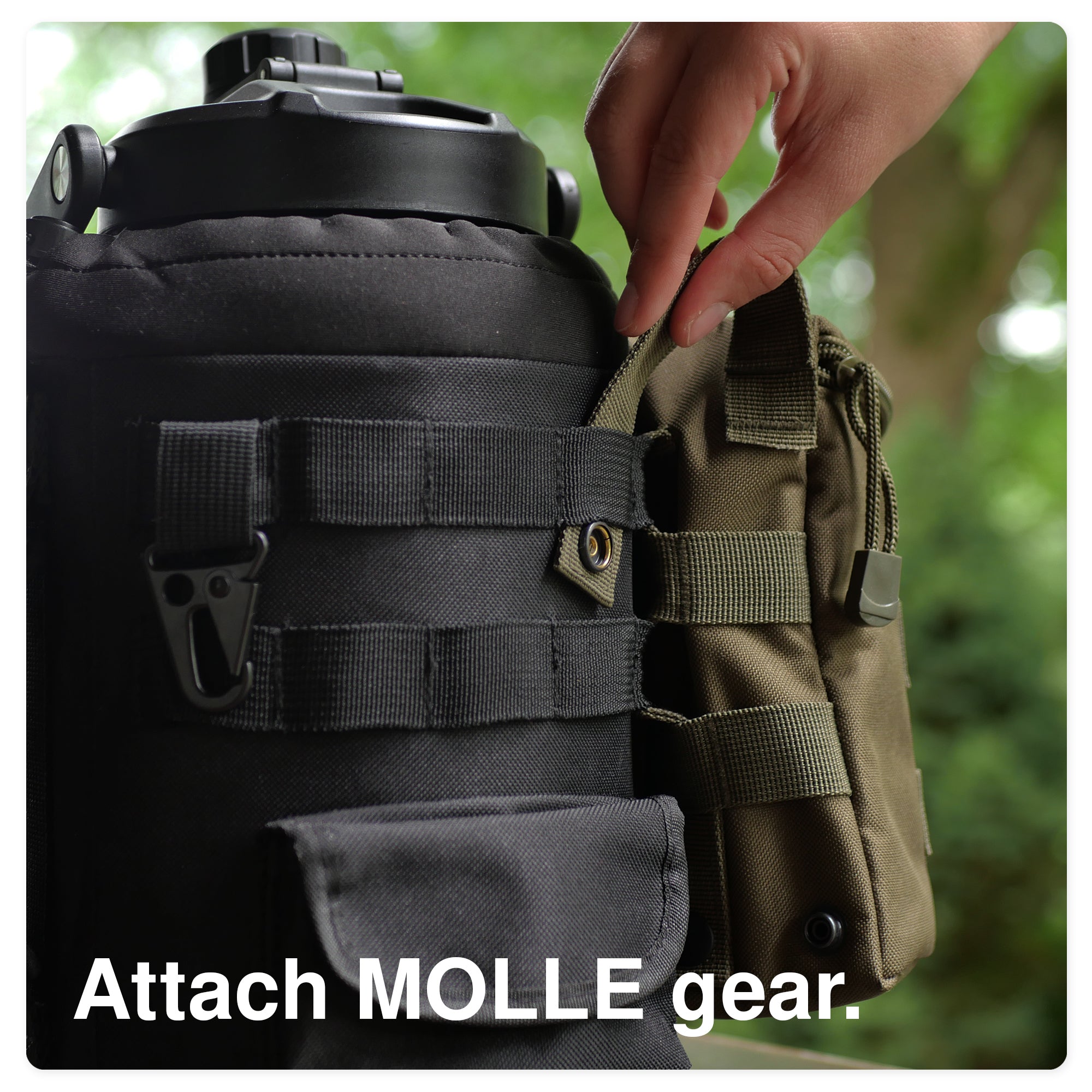 hydro gallon tactical 1 one gallon water bottle jug insulated double wall vacuum stainless steel metal growler shoulder carrying strap pocket molle sleeve military grade army wide mouth dishwasher safe side top handle rugged outdoors tough