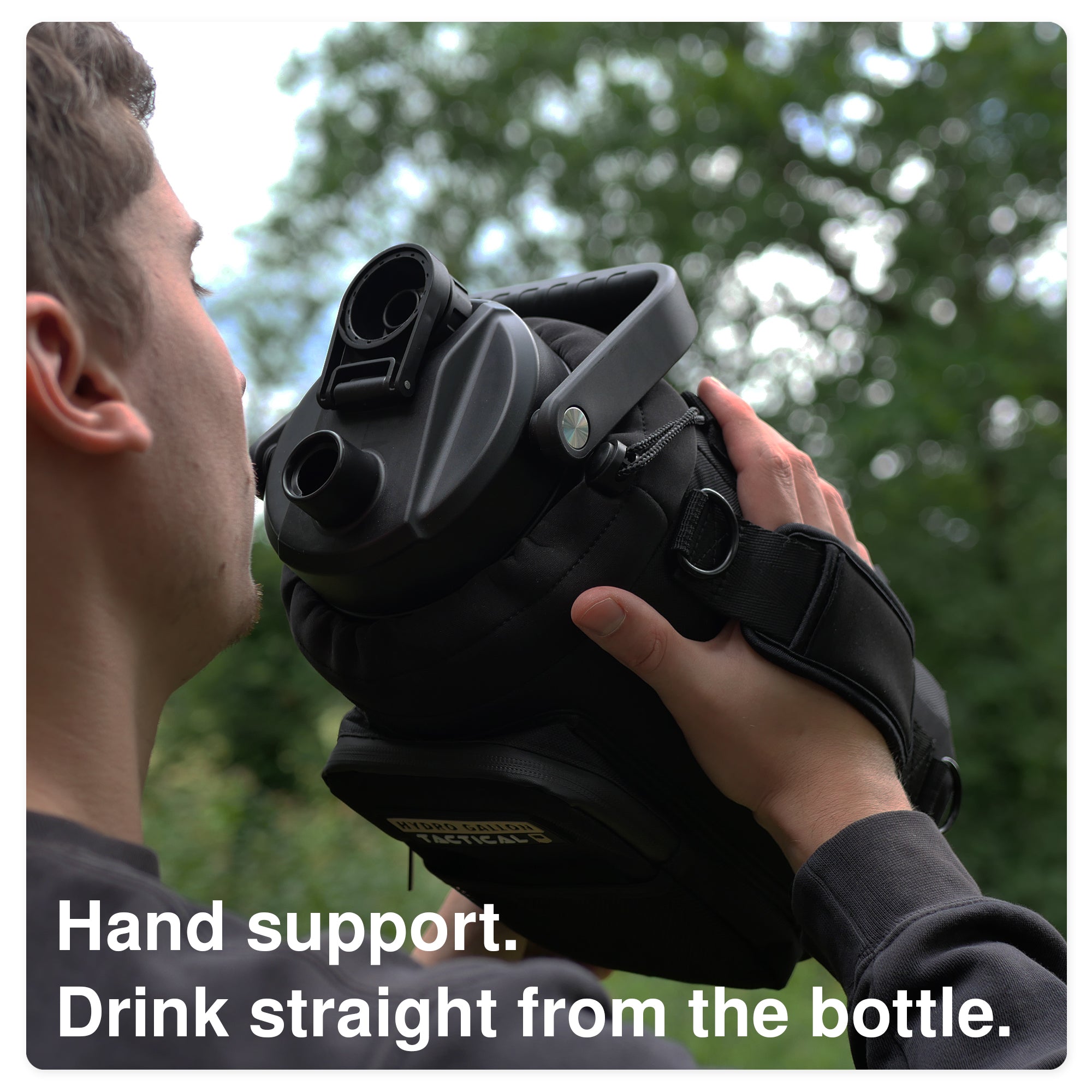 hydro gallon tactical 1 one gallon water bottle jug insulated double wall vacuum stainless steel metal growler shoulder carrying strap pocket molle sleeve military grade army wide mouth dishwasher safe side top handle rugged outdoors tough