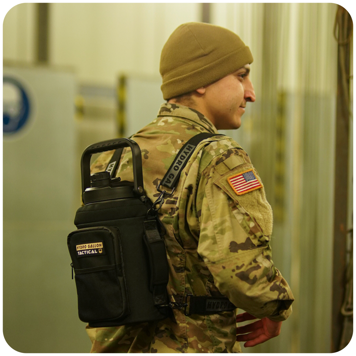 hydro gallon hydrogallon tactical us army one 1 gallon water bottle jug stainless steel metal double wall vacuum insulated pockets shoulder strap crossbody heavy duty keeps ice