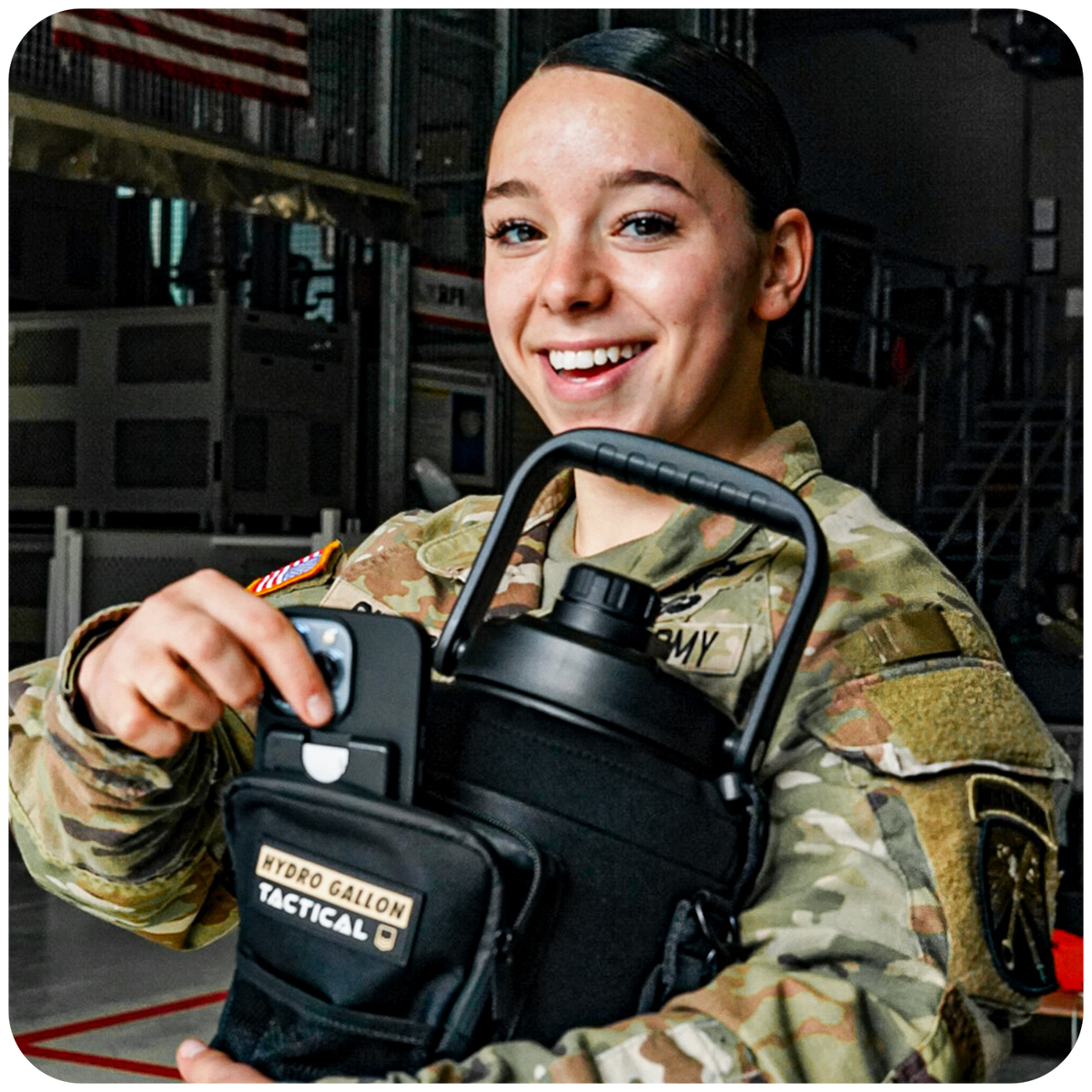 hydro gallon hydrogallon tactical us army one 1 gallon water bottle jug stainless steel metal double wall vacuum insulated pockets shoulder strap crossbody heavy duty keeps ice