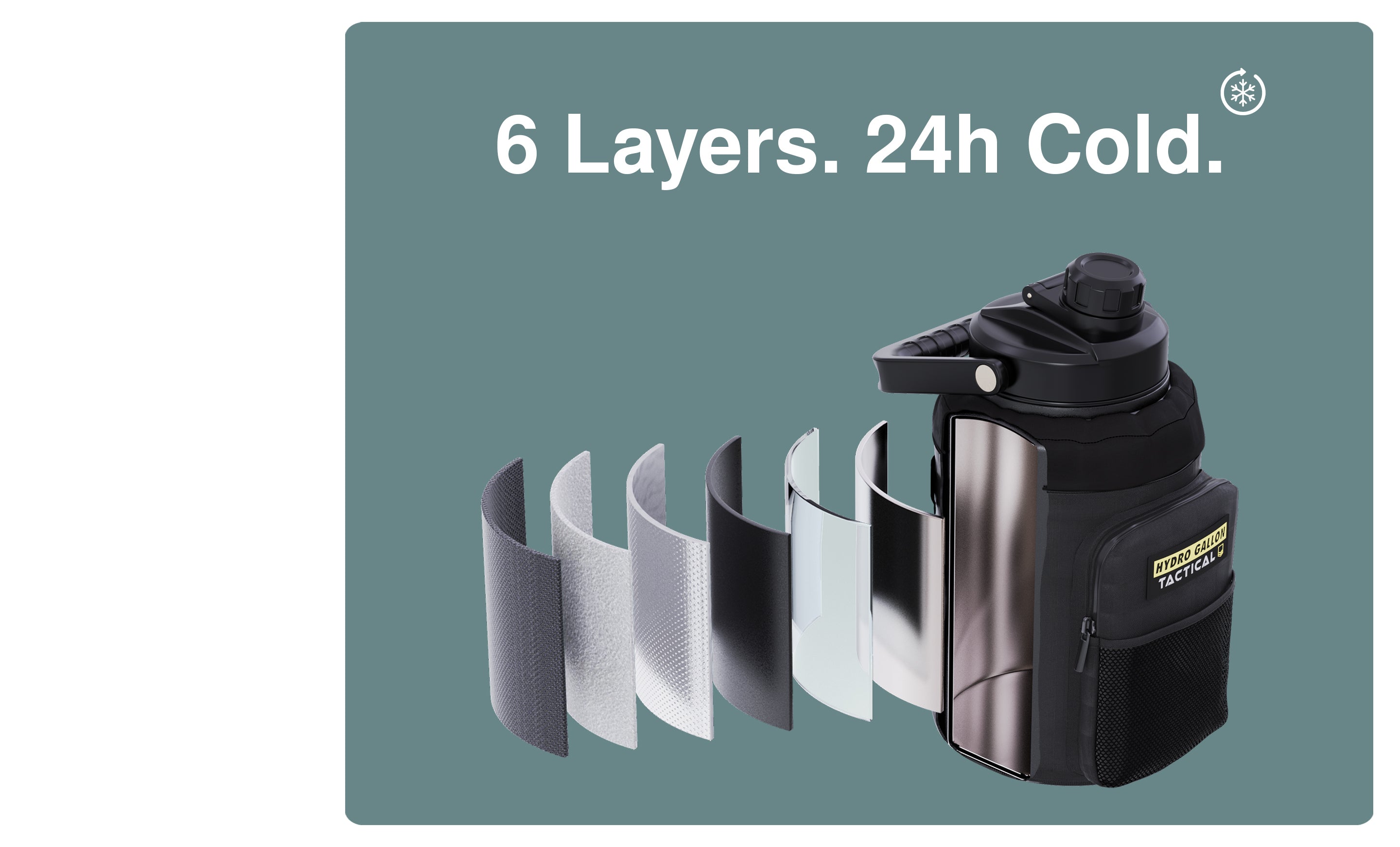 hydro gallon tactical 1 one gallon water bottle jug insulated double wall vacuum stainless steel metal growler shoulder carrying strap pocket molle sleeve military grade army wide mouth dishwasher safe side top handle rugged outdoors tough
