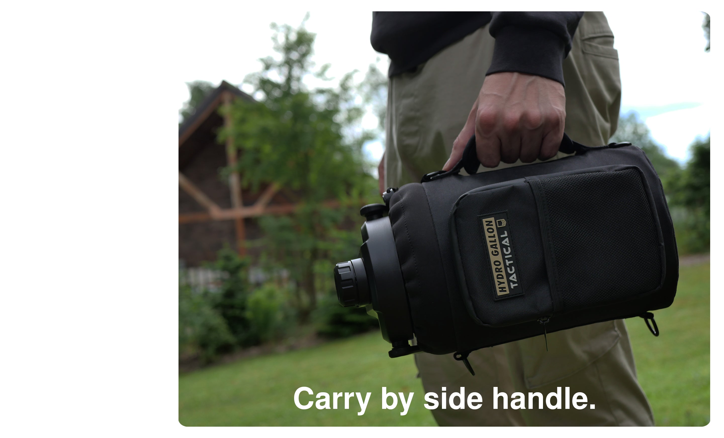 hydro gallon tactical 1 one gallon water bottle jug insulated double wall vacuum stainless steel metal growler shoulder carrying strap pocket molle sleeve military grade army wide mouth dishwasher safe side top handle rugged outdoors tough