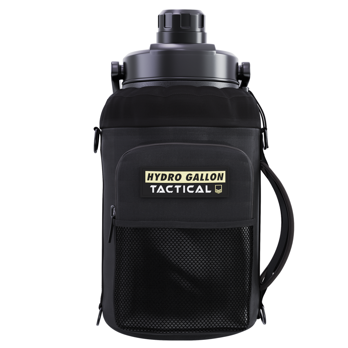 hydro gallon tactical 1 one gallon water bottle jug insulated double wall vacuum stainless steel metal growler shoulder carrying strap pocket molle sleeve military grade army wide mouth dishwasher safe side top handle rugged outdoors tough 24h cold