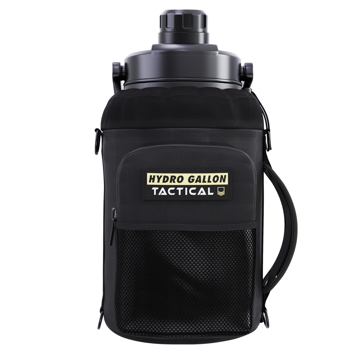 hydro gallon tactical 1 one gallon water bottle jug insulated double wall vacuum stainless steel metal growler shoulder carrying strap pocket molle sleeve military grade army wide mouth dishwasher safe side top handle rugged outdoors tough