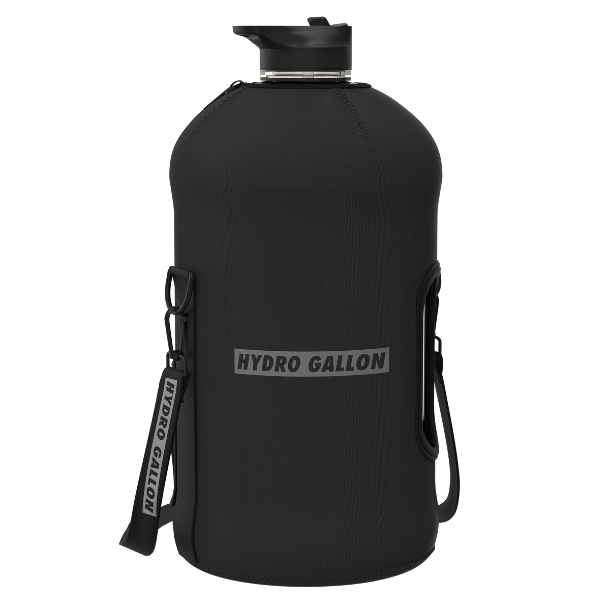 hydro gallon 1 black one gallon water bottle jug straw spout lid sleeve shoulder carrying strap pocket for phone keys motivational time markers insulated bpa free leakproof side handle